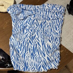 Diane Von Furstenberg Blue and White Patterned Crop Top